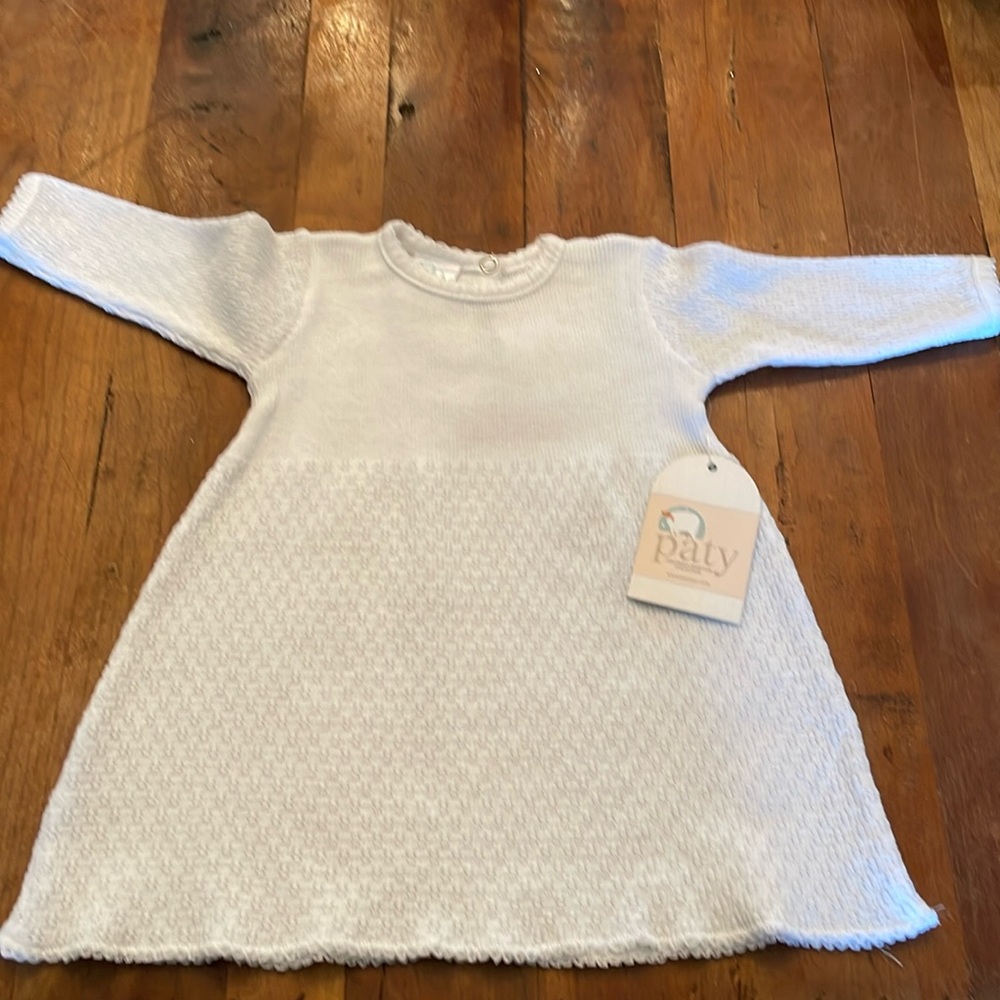 Soft, and cozy, pretty, all white, Paty, sz. 3mo dress, cotton/poly, made in USA